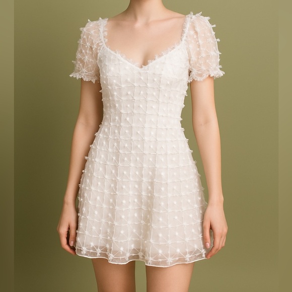 Betsey Johnson Dresses & Skirts - Betsey Johnson x UO | White Allover Bow Puff Sleeve Mini Slip Dress in size XS